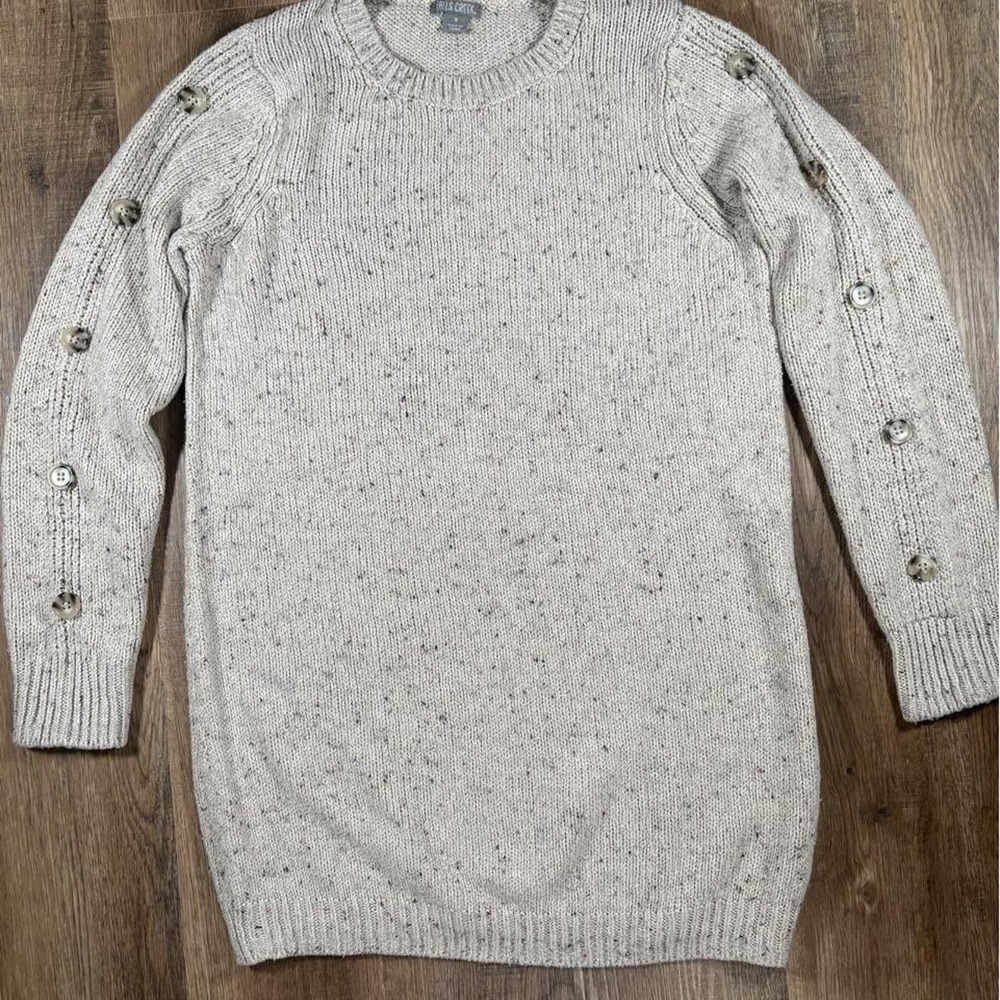 Falls Creek gray speckled knit sweater with buttons on sleeves, size S